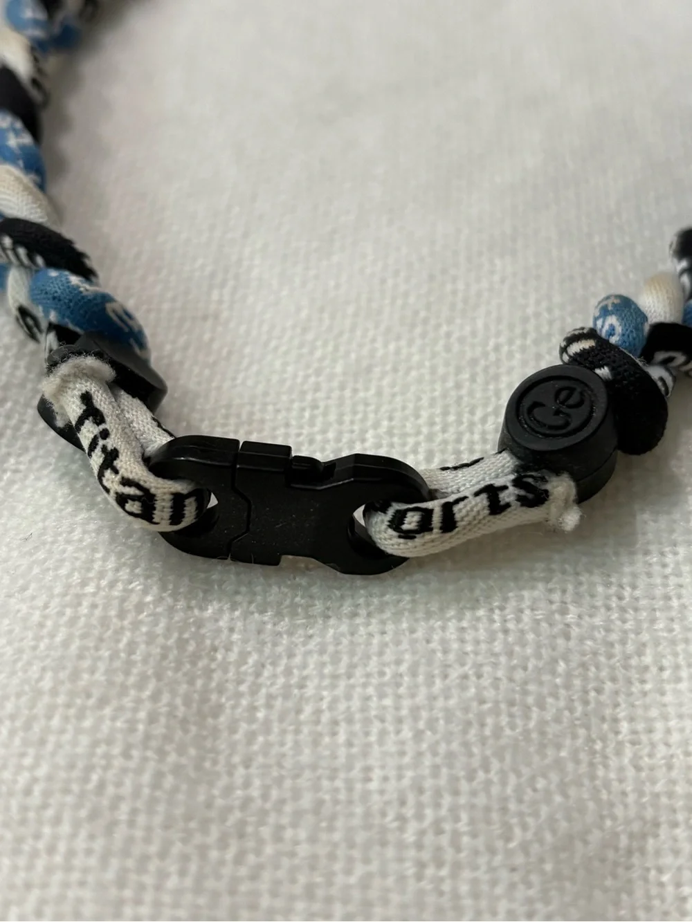 Braided Blue, White & Black Fabric Necklace